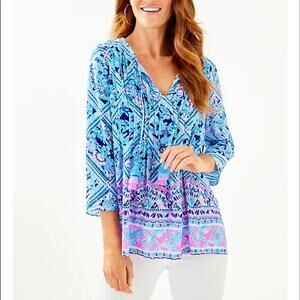 NEW Lilly Pulitzer Marilina Tie 3/4-Sleeve Top  Womens Sz XXS Runs XS
